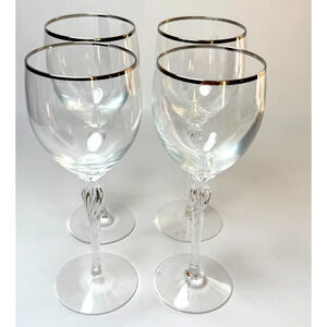 4 Lenox Madison Platinum Rim Crystal Twisted Stem Water Goblets Glasses USA Made